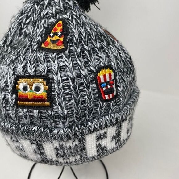 A Child’s Place S/M Child Chunky Knit Warm Crew Pizza Black Beanie Pom Pom Hat - Picture 6 of 10